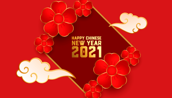 红花祥云设计春节快乐背景矢量素材(EPS)