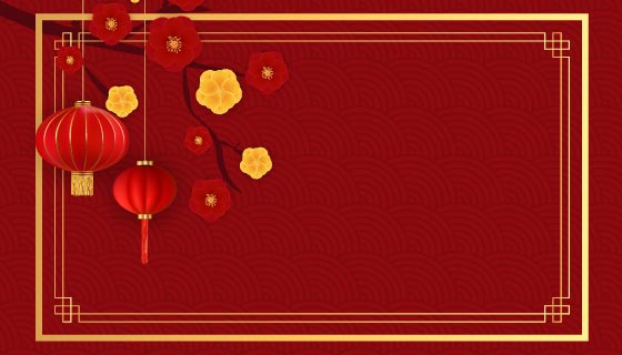 灯笼和梅花设计春节快乐背景矢量素材(EPS)