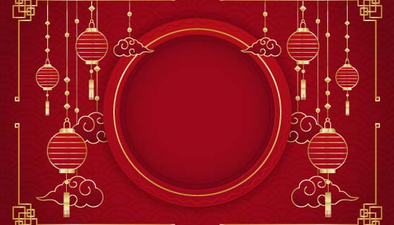 金色灯笼设计春节快乐背景矢量素材(EPS)
