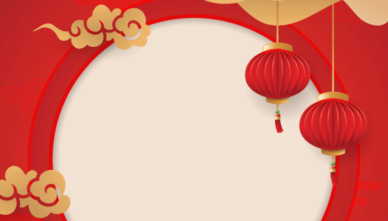灯笼月亮祥云设计春节背景矢量素材(EPS)