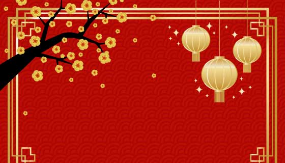 灯笼和梅花设计春节背景矢量素材(EPS)