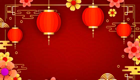灯笼和花朵设计春节背景矢量素材(EPS)