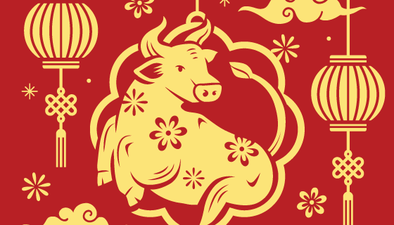 金牛和灯笼设计2021春节快乐矢量素材(EPS)