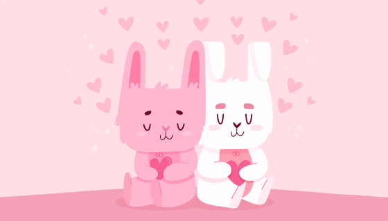 抱着爱心的兔子情侣矢量素材(AI/EPS)