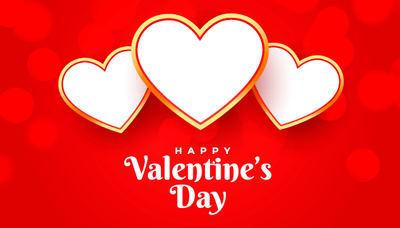 三颗金色描边爱心设计情人节快乐背景矢量素材(EPS)