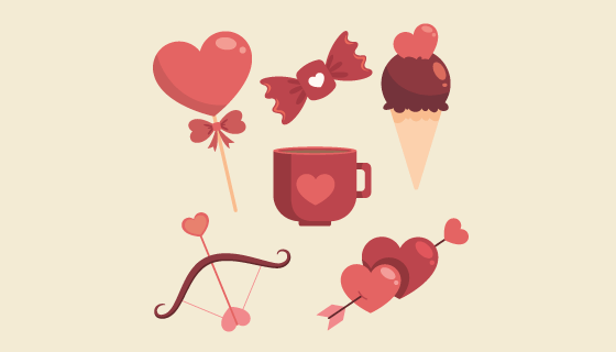 扁平风格的情人节元素矢量素材(AI/EPS)