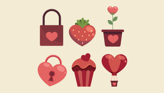 扁平风格的情人节元素矢量素材(AI/EPS)