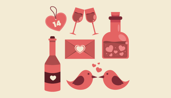 扁平风格的情人节元素矢量素材(AI/EPS)