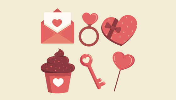 扁平风格的情人节元素矢量素材(AI/EPS)