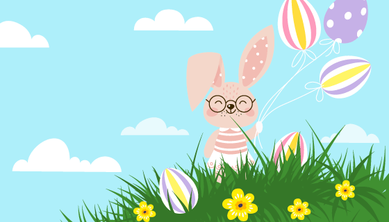 拿着气球的兔子矢量素材(AI/EPS)