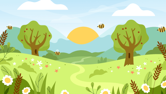 扁平风格春天景色矢量素材(AI/EPS)