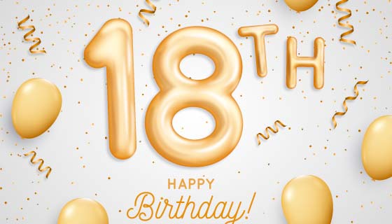 金色气球18岁生日快乐背景矢量素材(AI/EPS)