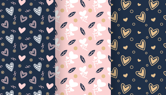 三张爱心图案无缝背景矢量素材(AI/EPS)