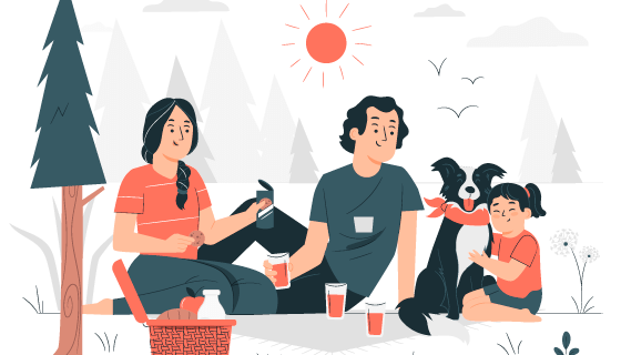 一家三口在户外野餐插画矢量素材(AI/EPS)