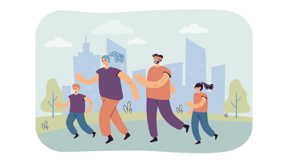 一家人在户外锻炼的插画矢量素材(EPS)