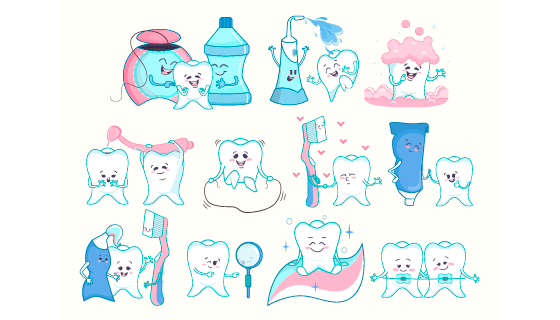 卡通风格的牙齿牙刷牙膏矢量素材(EPS)