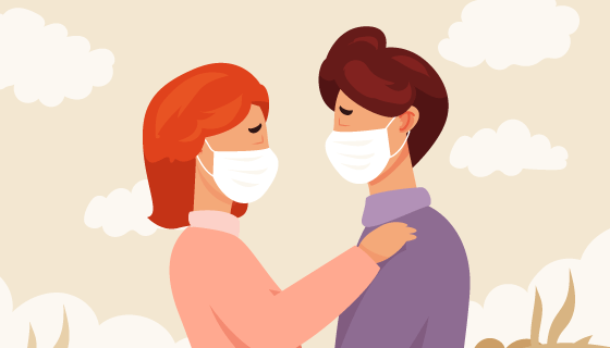 带着口罩相拥的恋人矢量素材(AI/EPS)