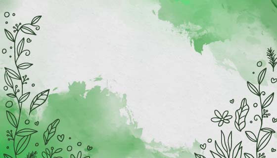 带有手绘花朵的绿色水彩背景矢量素材(AI/EPS)