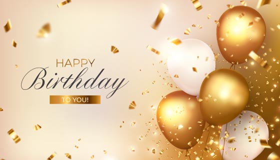 金色气球设计生日快乐背景矢量素材(EPS)