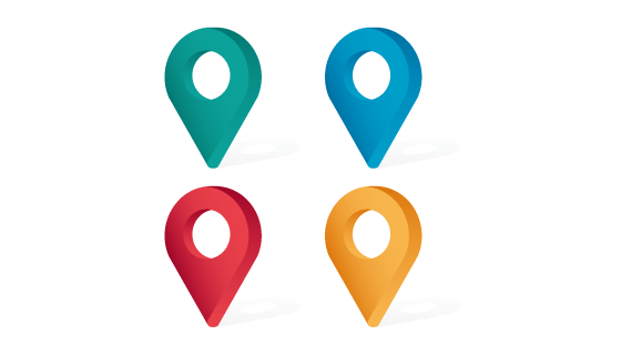 四个不同颜色的位置标注图标矢量素材(EPS)