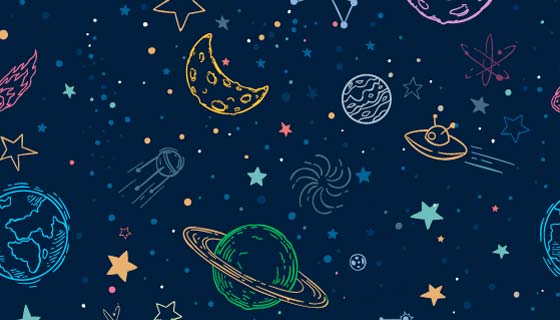 手绘多彩太空图案矢量素材(EPS)