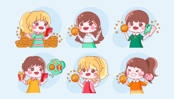 男孩和女孩用积分兑换礼品矢量素材(AI/EPS)