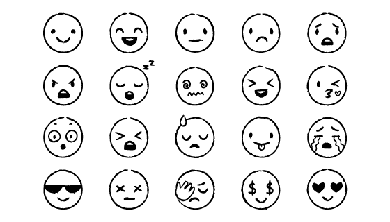 手绘黑白风格表情矢量素材(EPS)