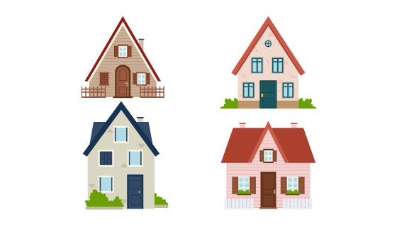 四个独立的房子外观矢量素材(AI/EPS)