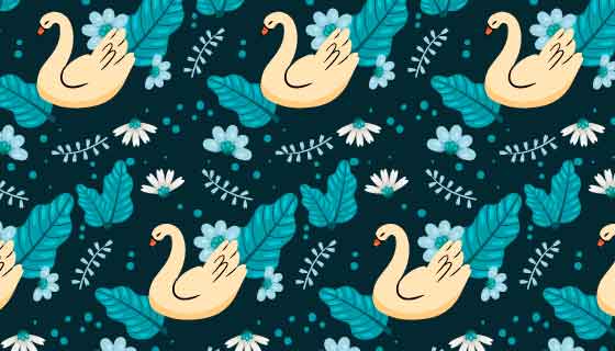 天鹅图案无缝背景矢量素材(AI/EPS)