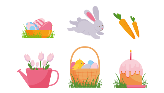 扁平风格的复活节元素矢量素材(AI/EPS)