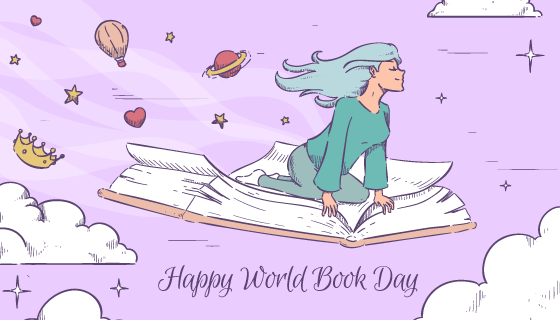 坐在书上的女子世界读书日矢量素材(AI/EPS)