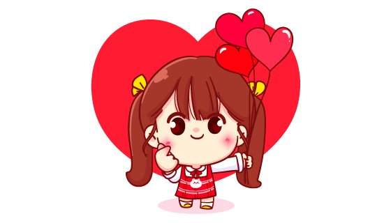 拿着爱心气球比心的小女孩矢量素材(EPS/PNG)