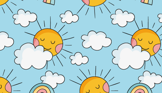 手绘太阳白云彩虹图案矢量素材(AI/EPS)