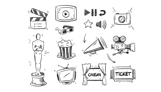 手绘风格电影类图标矢量素材(EPS/PNG)