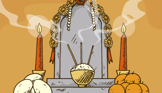 手绘风格清明节扫墓祭祀矢量素材(AI/EPS)