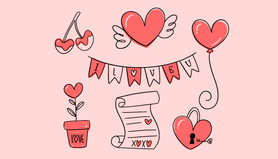 手绘风格情人节元素矢量素材(AI/EPS)