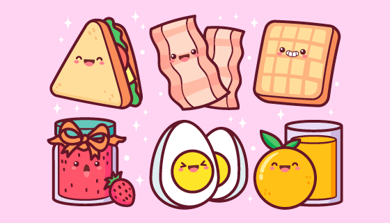 可爱卡通风格的早餐矢量素材(AI/EPS/PNG)