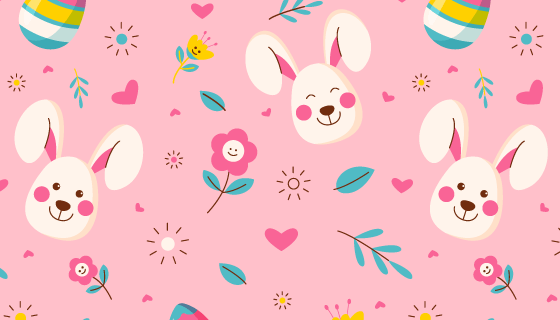 小白兔花朵彩蛋图案复活节背景矢量素材(AI/EPS)