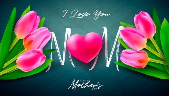 漂亮的花卉和爱心设计母亲节矢量素材(EPS)