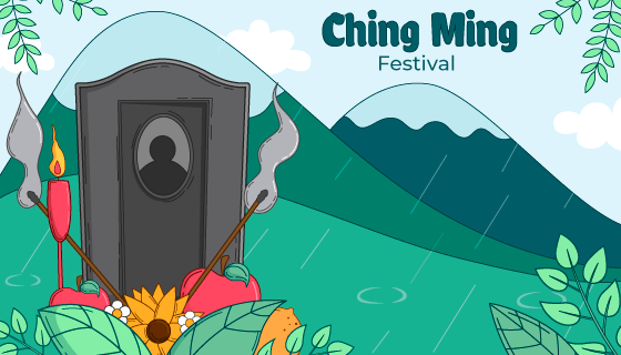 手绘风格清明节扫墓祭祀矢量素材(AI/EPS)