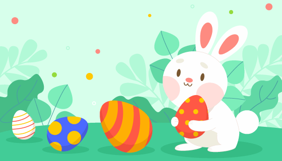 小白兔抱着彩蛋设计复活节矢量素材(AI/EPS)