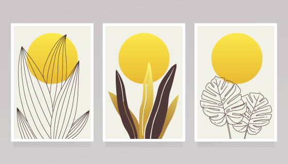 三幅创意植物和太阳设计封面矢量素材(AI/EPS)