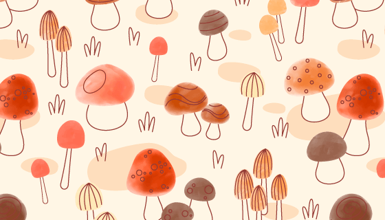 手绘蘑菇图案无缝背景矢量素材(AI/EPS)