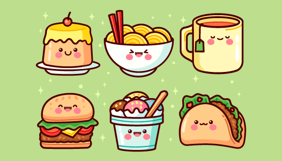 六种可爱的食物矢量素材(AI/EPS/PNG)