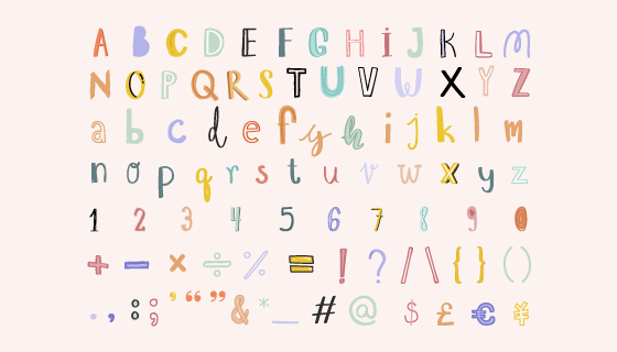 手绘可爱的字母数字和标点符号矢量素材(EPS/PNG)