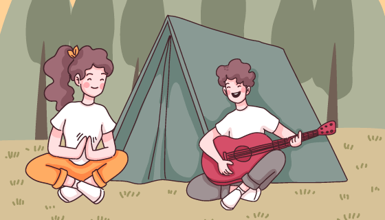 男子和女子在野外休息矢量素材(EPS)