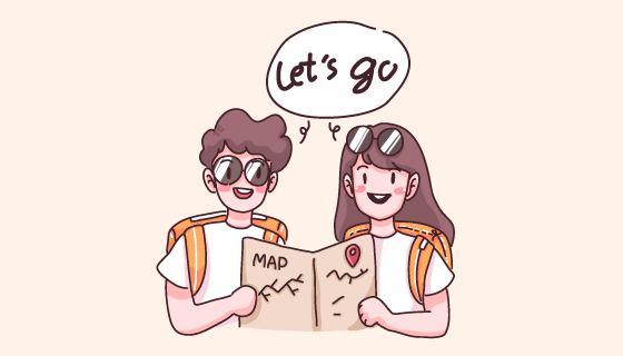 年轻夫妇看地图一起出游矢量素材(EPS)