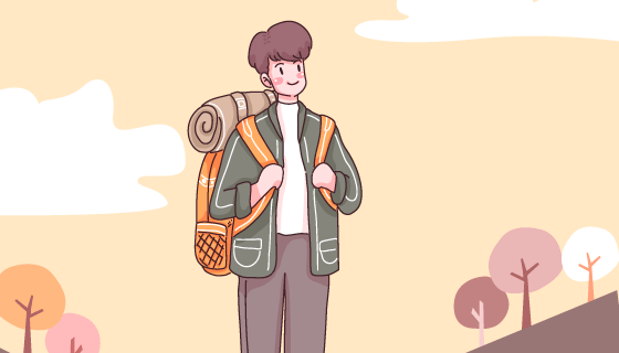 男子背着背包徒步登山矢量素材(EPS)