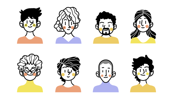 八个涂鸦风格的人物头像矢量素材(AI/EPS/PNG)