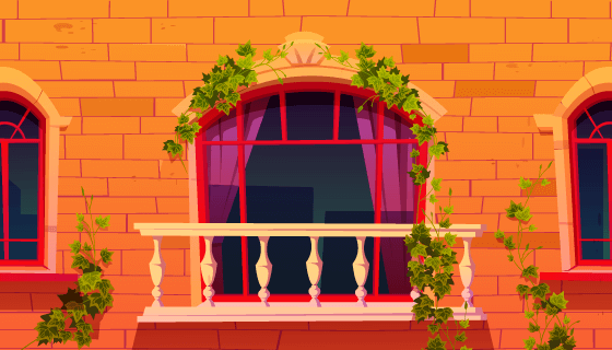 阳台和阳台上的藤叶矢量素材(EPS)